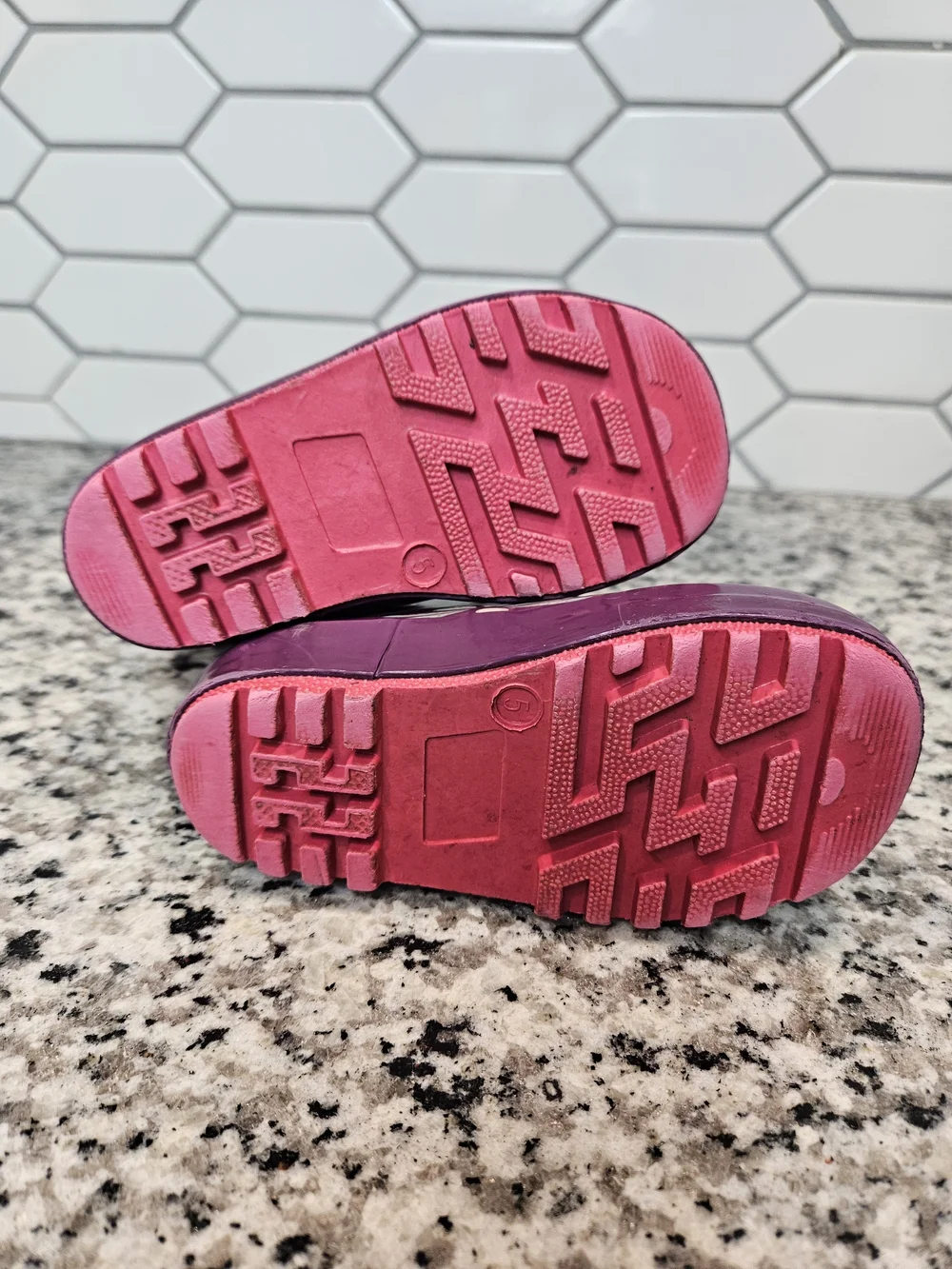 Kids Purple Dinosaur Rain Boots with Pink Handles